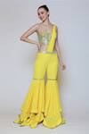 Buy_Preeti S Kapoor_Yellow Georgette, Dupion Mirror, Sequins Sweetheart Draped Gharara Saree Set _Online_at_Aza_Fashions