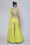 Shop_Preeti S Kapoor_Yellow Georgette, Dupion Mirror, Sequins V Neck Draped Gharara Saree Set _at_Aza_Fashions