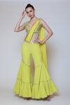 Buy_Preeti S Kapoor_Yellow Georgette, Dupion Mirror, Sequins V Neck Draped Gharara Saree Set _at_Aza_Fashions