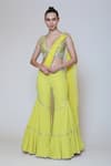 Buy_Preeti S Kapoor_Yellow Georgette, Dupion Mirror, Sequins V Neck Draped Gharara Saree Set _Online_at_Aza_Fashions