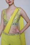 Shop_Preeti S Kapoor_Yellow Georgette, Dupion Mirror, Sequins V Neck Draped Gharara Saree Set _Online_at_Aza_Fashions