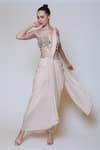 Preeti S Kapoor_Pink Georgette, Dupion Mirror Sweetheart Neck Draped Saree Set _Online_at_Aza_Fashions