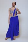 Buy_Preeti S Kapoor_Blue Georgette Embroidered Sequins V Neck Draped Saree Set _at_Aza_Fashions