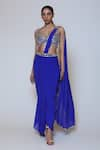 Preeti S Kapoor_Blue Georgette Embroidered Sequins V Neck Draped Saree Set _Online_at_Aza_Fashions