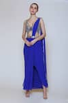 Buy_Preeti S Kapoor_Blue Georgette Embroidered Sequins V Neck Draped Saree Set _Online_at_Aza_Fashions