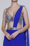 Preeti S Kapoor_Blue Georgette Embroidered Sequins V Neck Draped Saree Set _at_Aza_Fashions