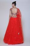 Shop_Preeti S Kapoor_Peach Net Sequins V Neck Embroidered Lehenga Set_at_Aza_Fashions
