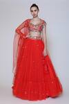 Buy_Preeti S Kapoor_Peach Net Sequins V Neck Embroidered Lehenga Set_Online_at_Aza_Fashions