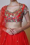 Shop_Preeti S Kapoor_Peach Net Sequins V Neck Embroidered Lehenga Set_Online_at_Aza_Fashions