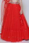 Preeti S Kapoor_Peach Net Sequins V Neck Embroidered Lehenga Set_at_Aza_Fashions