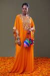 Buy_Preeti S Kapoor_Orange Georgette And Viscose Satin Gota, Mirror, Thread & Embroidered Kaftan_at_Aza_Fashions