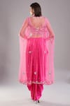 Shop_Preeti S Kapoor_Pink Satin Embroidered Mirror Cape Open Work And Skirt Set _at_Aza_Fashions