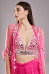 Preeti S Kapoor_Pink Satin Embroidered Mirror Cape Open Work And Skirt Set _Online_at_Aza_Fashions