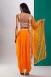 Shop_Preeti S Kapoor_Orange Dupion Embroidered Mirror V Neck Draped Skirt And Work Blouse Set_at_Aza_Fashions