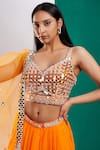 Buy_Preeti S Kapoor_Orange Dupion Embroidered Mirror V Neck Draped Skirt And Work Blouse Set_Online_at_Aza_Fashions