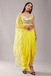 Buy_Preeti S Kapoor_Yellow Dupion Embroidered Mirror V Neck Draped Skirt And Work Blouse Set _at_Aza_Fashions