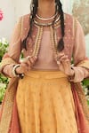 Shop_Shruti Sancheti_Yellow Gold Tissue Embroidery Sequin And Thread Round Jacket Lehenga Set _Online_at_Aza_Fashions