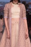 Buy_Shruti Sancheti_Pink Gold Tissue Embroidery Sequin And Thread Trench & Palazzo Set  _Online_at_Aza_Fashions