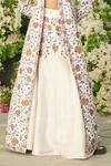 Shruti Sancheti_White Raw Silk Embroidery Thread Square Neck Floral Jacket Lehenga Set _at_Aza_Fashions