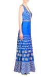 Buy_Papa Don't Preach_Blue Raw Silk Embroidered Floral Motif V Neck Sharara Jumpsuit _Online_at_Aza_Fashions