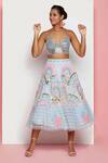 Shop_Papa Don't Preach_Blue Tulle Sequin, 3d Metal V Neck Embroidered Lehenga Set _Online_at_Aza_Fashions