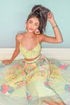 Buy_Papa Don't Preach_Yellow Tulle Embroidered 3d Metal Plunging Neck Lehenga Set _at_Aza_Fashions