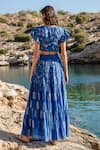 Shop_Shruti Sancheti_Blue Silk Mulmul Floral Print And Crochet Lace Work Tiered Skirt & Top Set _at_Aza_Fashions