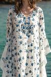 Shruti Sancheti White Silk Mulmul 100% Cotton Floral Print, Thread, Bead And Crochet Lace Kaftan at Aza Fashions Shruti Sancheti_White Silk Mulmul 100% Cotton Floral Print, Thread, Bead And Crochet Lace Kaftan _at_Aza_Fashions