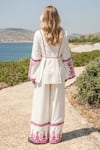 Shop Shruti Sancheti White Cotton Cross-stitch Work V Neck Embroidered Peplum Top And Pant Set at Aza Fashions Shop_Shruti Sancheti_White Cotton Cross-stitch Work V Neck Embroidered Peplum Top And Pant Set _at_Aza_Fashions