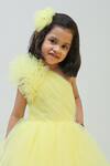 Puddles_Yellow Net One Shoulder Ruffle Dress _Online_at_Aza_Fashions
