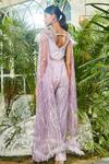 Shop_Kamaali Couture_Purple Net Embellished Feathers Plunge Sweetheart Draped Jumpsuit  _at_Aza_Fashions