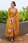 Buy_PUNIT BALANA_Yellow Anarkali Silk Chanderi Embroidery Scoop Neck Gota Set _Online_at_Aza_Fashions