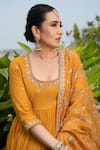 PUNIT BALANA_Yellow Anarkali Silk Chanderi Embroidery Scoop Neck Gota Set _at_Aza_Fashions