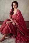 Buy_Punit Balana_Red Organza , Chanderi Round Anarkali Set _at_Aza_Fashions
