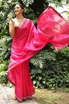 Buy_PUNIT BALANA_Pink Silk Organza Embroidery Square Neck Saree With Blouse _at_Aza_Fashions