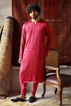 Buy_Punit Balana_Red Satin Silk Printed Kurta Set _at_Aza_Fashions