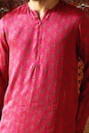 Punit Balana_Red Satin Silk Printed Kurta Set _Online_at_Aza_Fashions