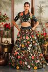 Buy_Sahil Kochhar_Blue Dupion Silk Bead , Sequins, 3d Applique Pushpam Choli And Lehenga_at_Aza_Fashions