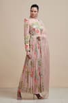 Shop_Parul | Vivek_Pink Anarkali- Georgette, Dupatta- Organza, Lining- Shantoon, Floral Print Set _at_Aza_Fashions