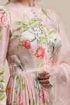 Parul | Vivek_Pink Anarkali- Georgette, Dupatta- Organza, Lining- Shantoon, Floral Print Set _Online_at_Aza_Fashions