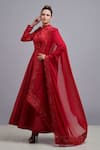 Shop_Parul | Vivek_Red Anarkali And Dupatta- Georgette, Lining- Shantoon, Pant- Embellished Set _at_Aza_Fashions