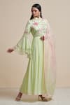 Buy_Parul | Vivek_Green Anarkali- Georgette And Crepe, Dupatta- Organza, Lining- Embellished Set _at_Aza_Fashions