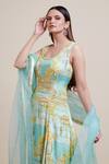 Parul | Vivek_Blue Anarkali And Pant- Crepe, Dupatta- Organza, Lining- Shantoon Printed Set _Online_at_Aza_Fashions