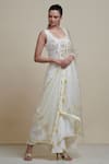 Shop_Parul | Vivek_Off White Anarkali- Crepe, Dupatta- Organza, Lining- Shantoon, Embellished Set _at_Aza_Fashions