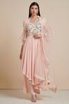 Buy_Parul | Vivek_Pink Dupatta- Organza, Kurta- Georgette, Lining- Embroidered And Flared Set _at_Aza_Fashions