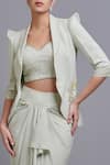 Shop_Parul | Vivek_Green Dhoti And Crop Top- Crepe, Jacket- Moss Crepe, Embellished & Skirt Set _Online_at_Aza_Fashions