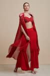 Buy_Parul | Vivek_Red Georgette And Italian Crepe Sweetheart Neck Embellished Cape & Pant Set _at_Aza_Fashions