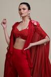 Shop_Parul | Vivek_Red Georgette And Italian Crepe Sweetheart Neck Embellished Cape & Pant Set _at_Aza_Fashions