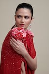 Parul | Vivek_Red Georgette And Italian Crepe Sweetheart Neck Embellished Cape & Pant Set _Online_at_Aza_Fashions