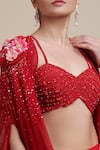 Shop_Parul | Vivek_Red Georgette And Italian Crepe Sweetheart Neck Embellished Cape & Pant Set _Online_at_Aza_Fashions